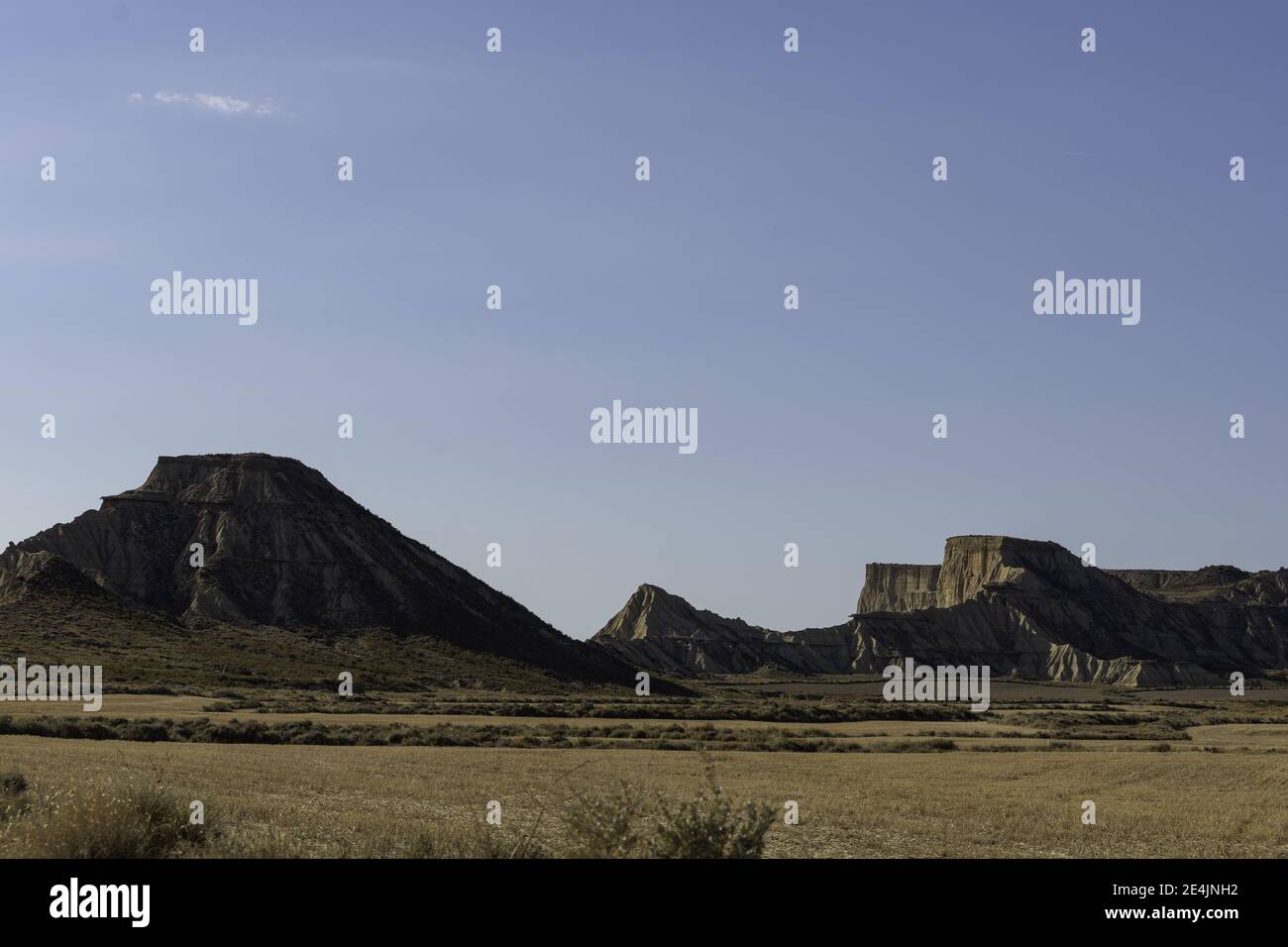 A landscape of Bardenas Reales natural park in Navarra, Spain with an ...