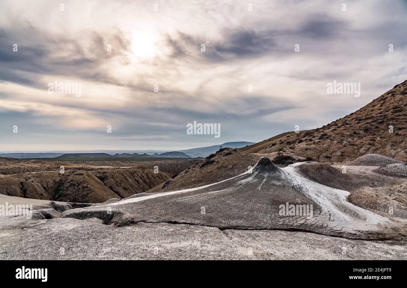 Mud volcano landscape, natural phenomenon Stock Photo