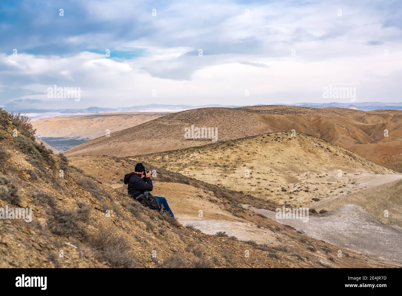 Nature photographer capture mountain landscape Stock Photo