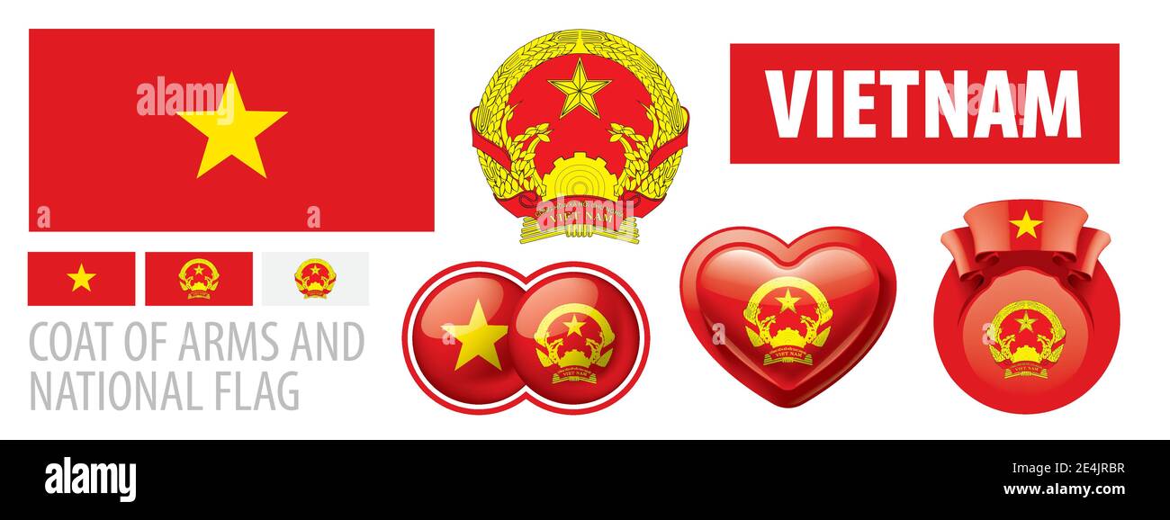 Vector set of the coat of arms and national flag of Vietnam Stock