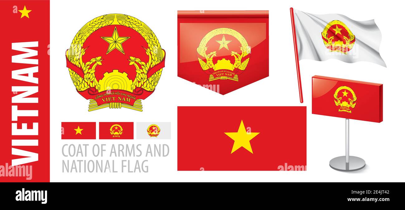 Vector set of the coat of arms and national flag of Vietnam Stock