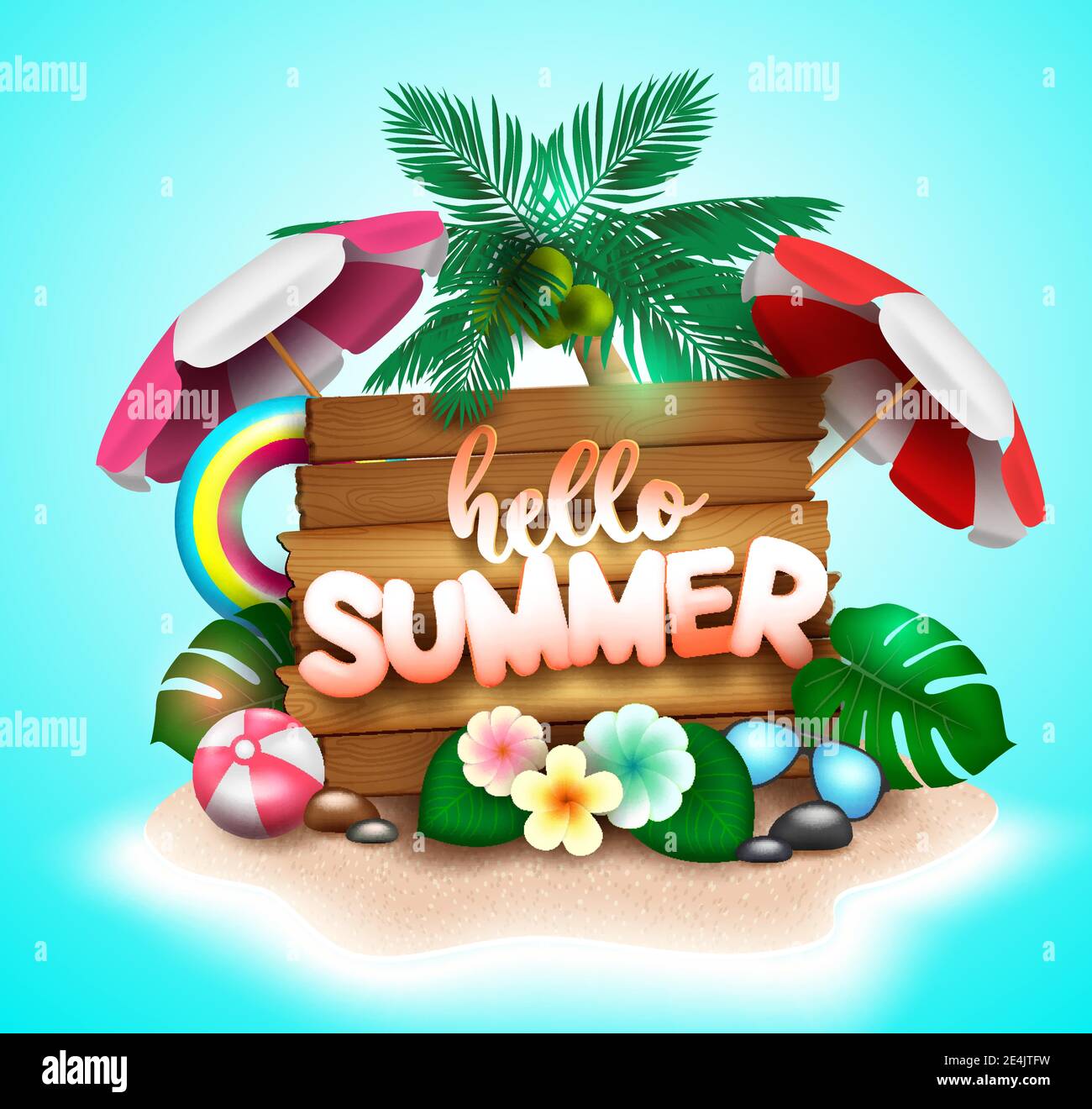 Summer vector concept design background. Summer text in beach island ...