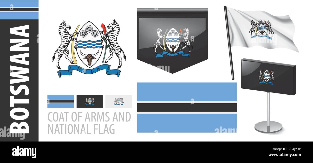 Vector set of the coat of arms and national flag of Botswana Stock