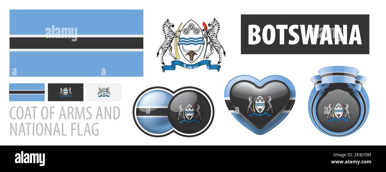 Vector set of the coat of arms and national flag of Botswana Stock