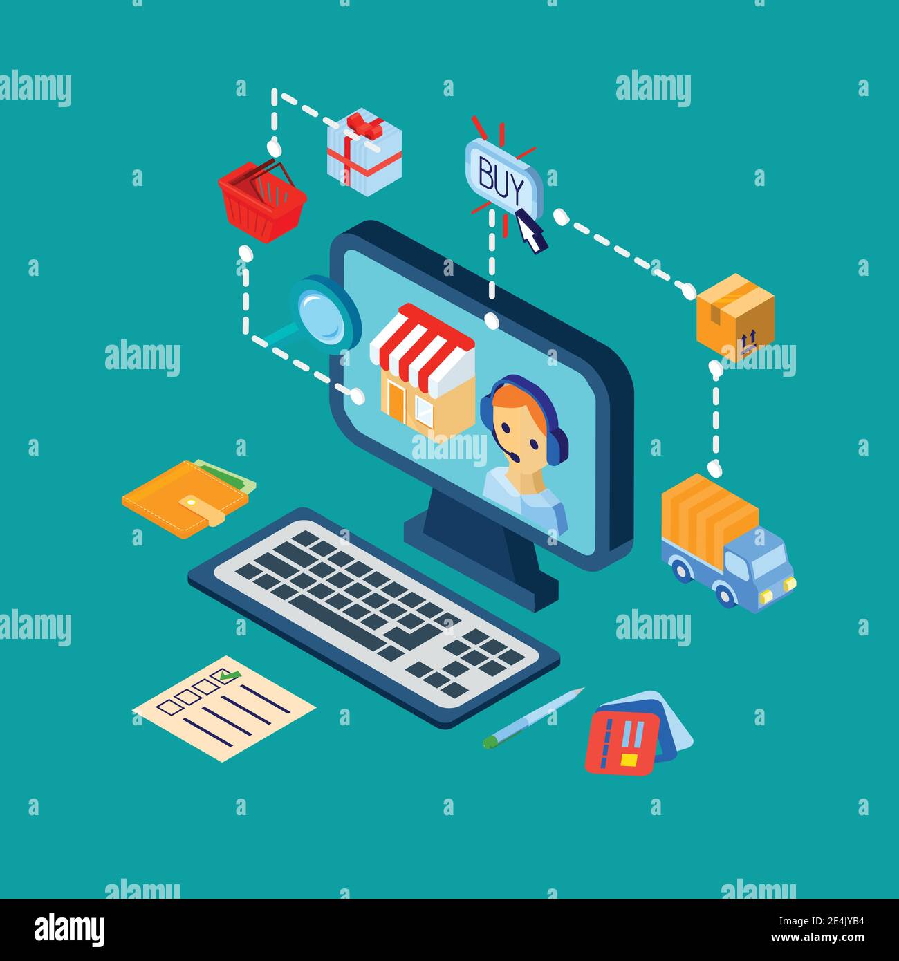 Online shopping customer support concept with computer and e-commerce ...