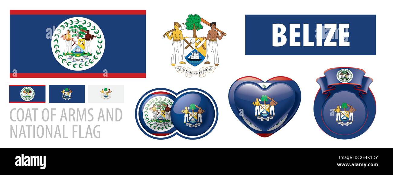 Vector set of the coat of arms and national flag of Belize Stock Vector