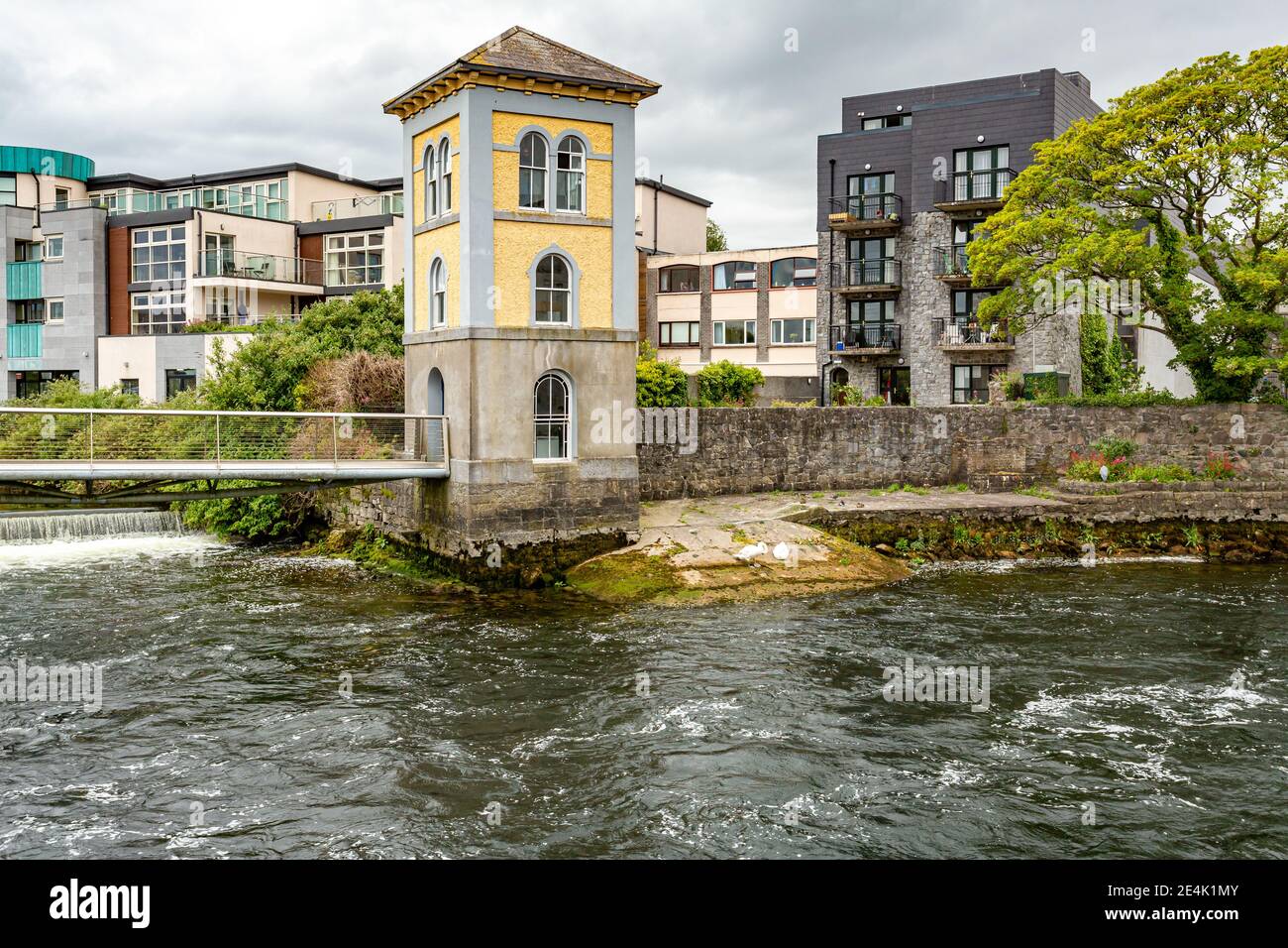 River Corrib with flowing water and the Galway Fishing Watchtower