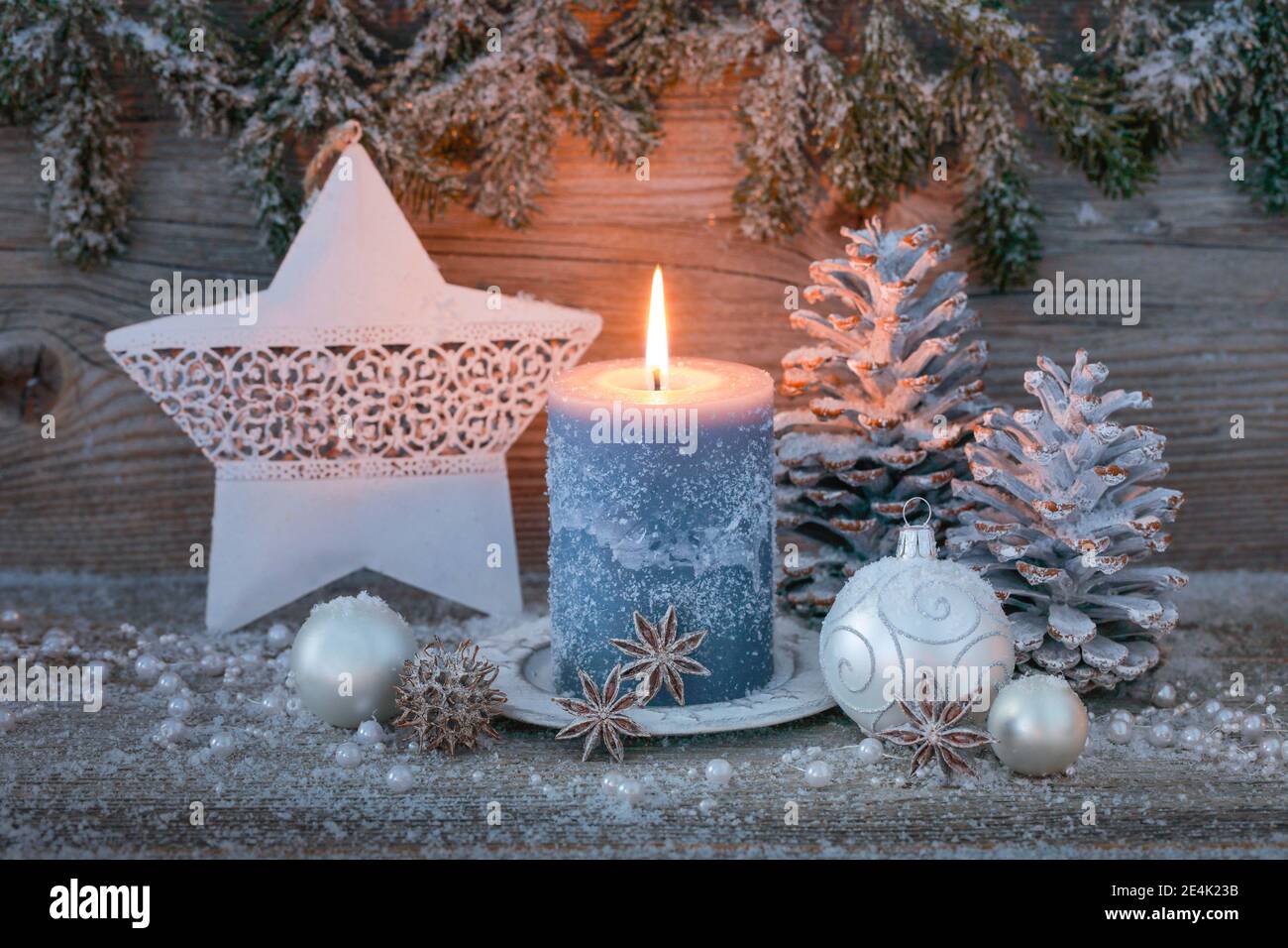 Natural Advent decoration with candle Stock Photo
