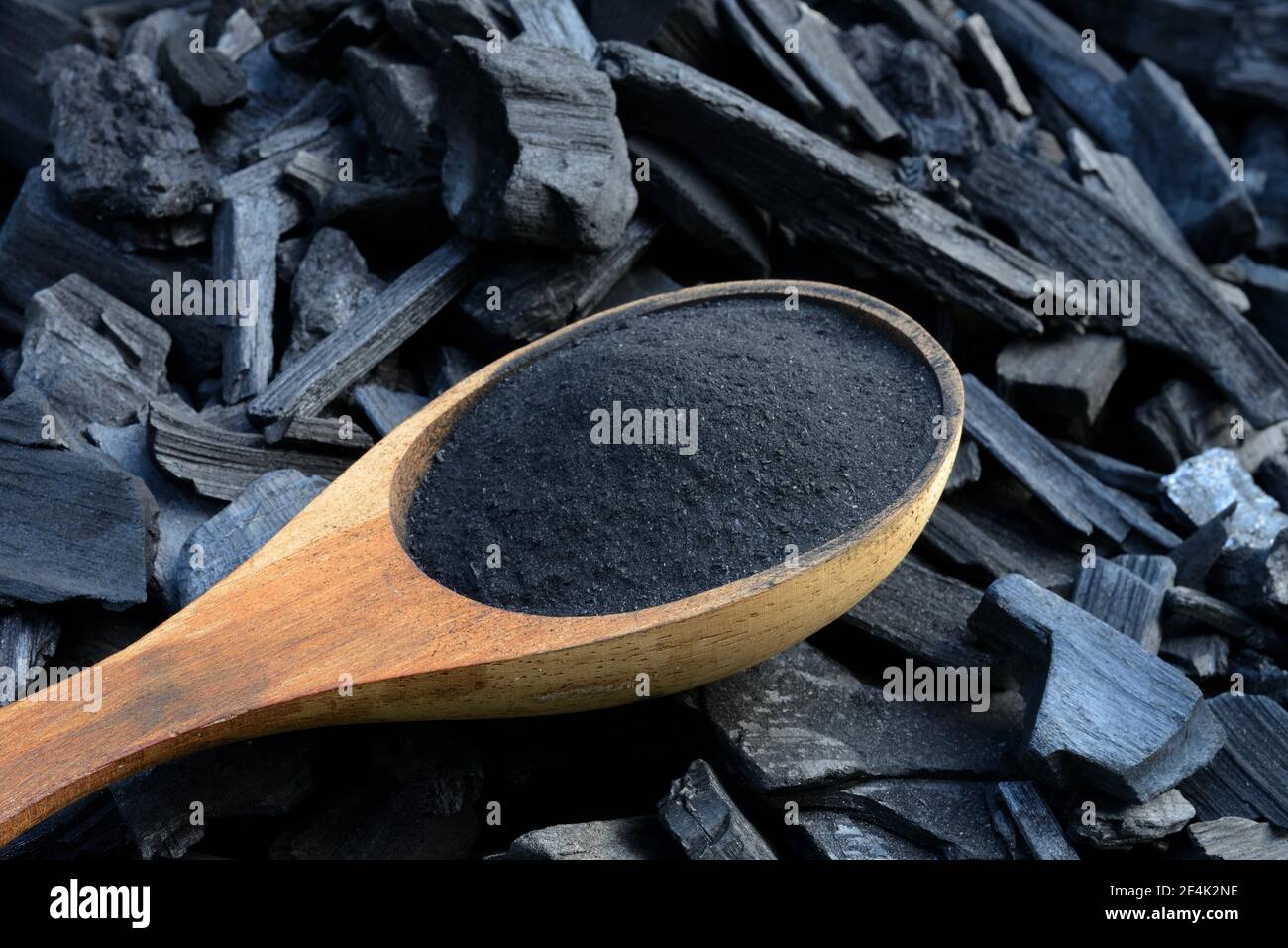 Charcoal and powdered charcoal in trowel, wood, coal, charcoal, powdered charcoal Stock Photo