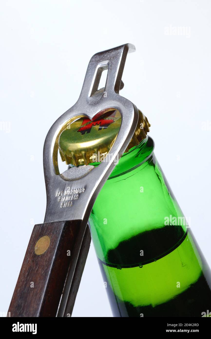 Beer bottle with bottle opener Stock Photo