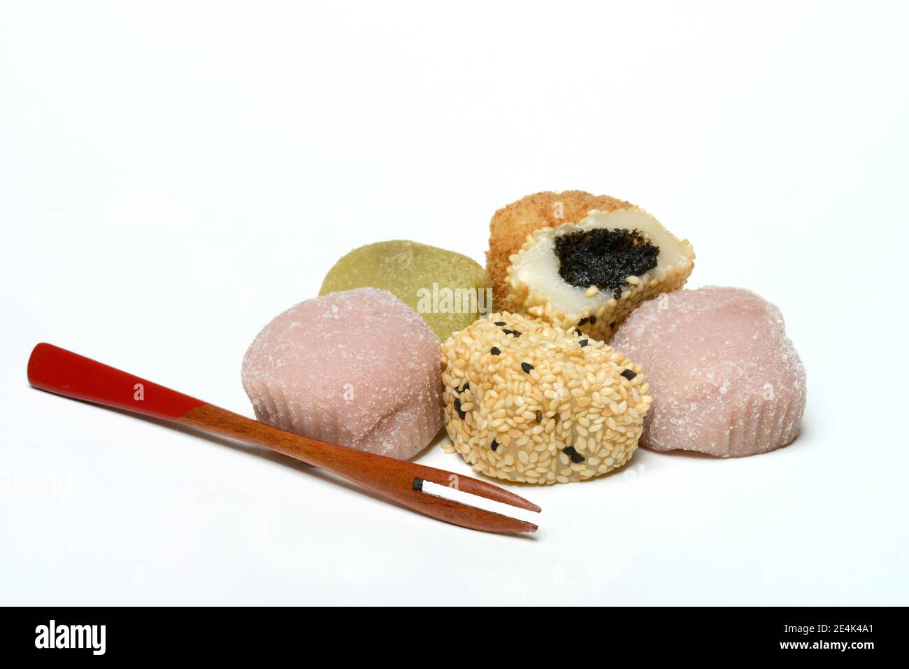 Various Mochi, Japanese sticky rice cake, Asian confectionery speciality, filled Stock Photo
