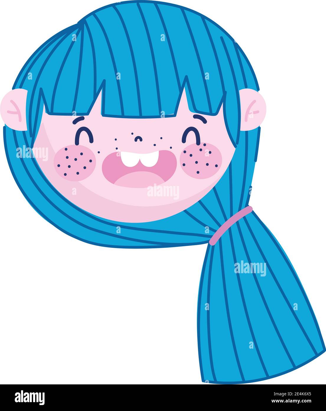 cute face girl blue hair cartoon character children vector illustration ...