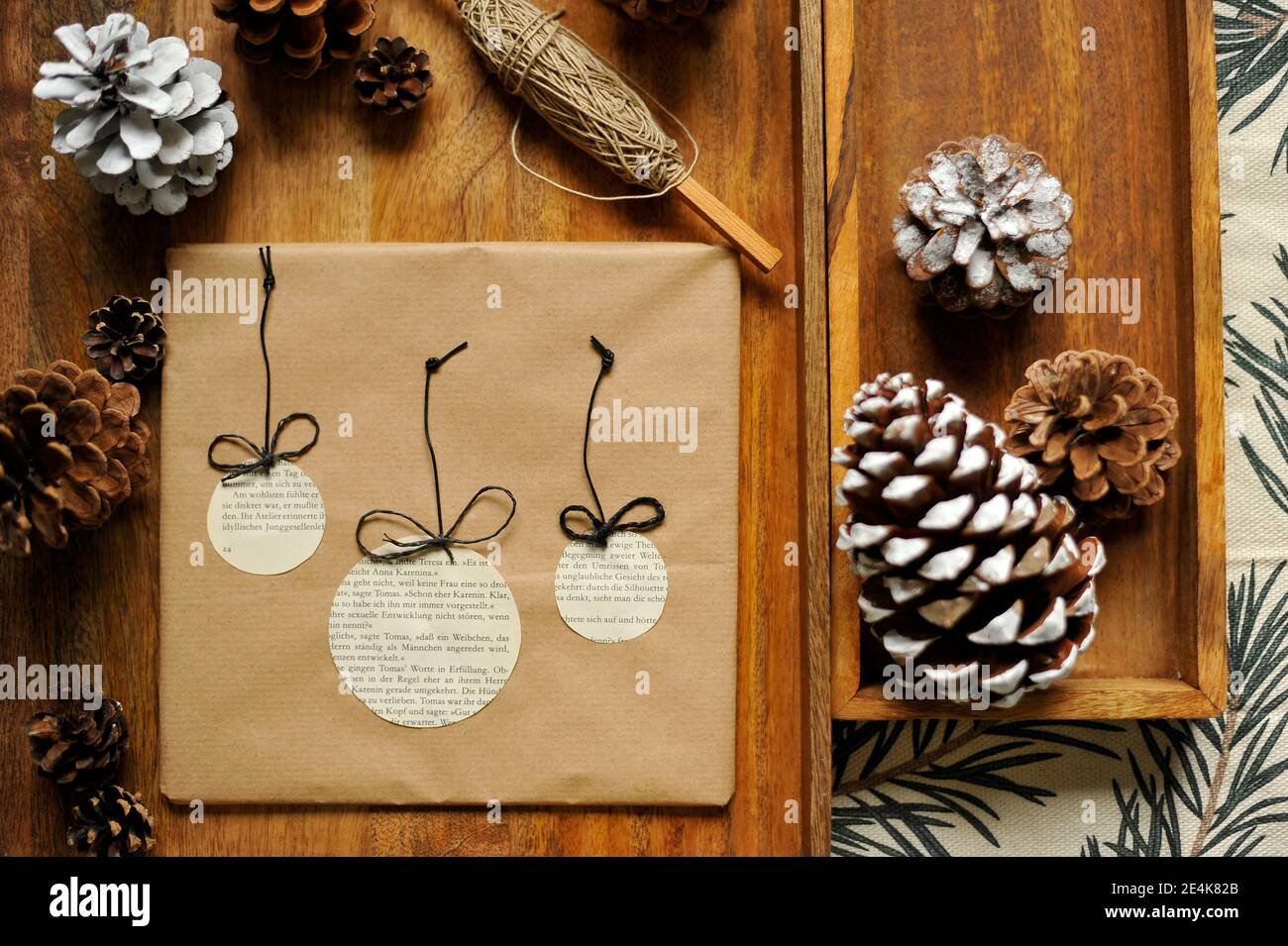 DIY wrapping paper made of book pages and string Stock Photo Alamy