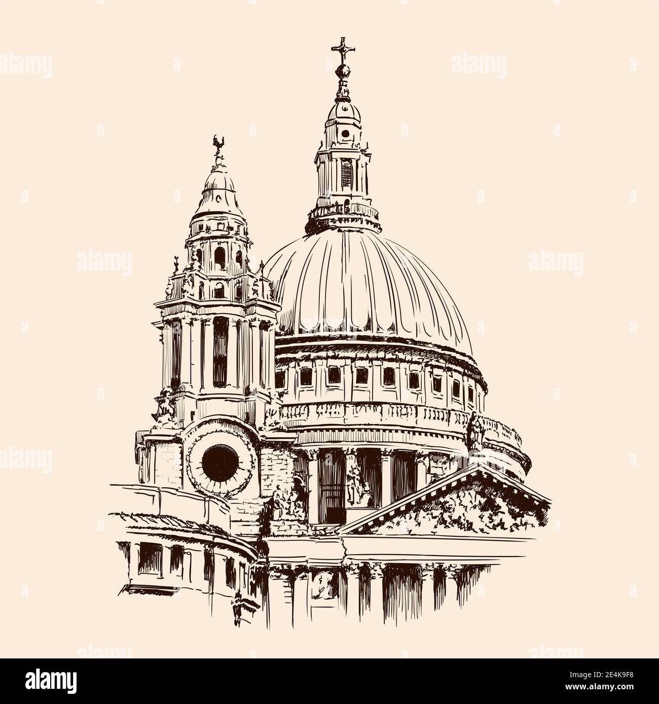 Dome of St Paul's Cathedral in London. Sketch on a beige background Stock  Photo - Alamy