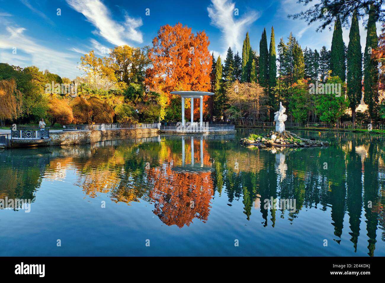 Russia, Krasnodar Krai, Sochi, Pond in Dendrarium park during autumn Stock Photo