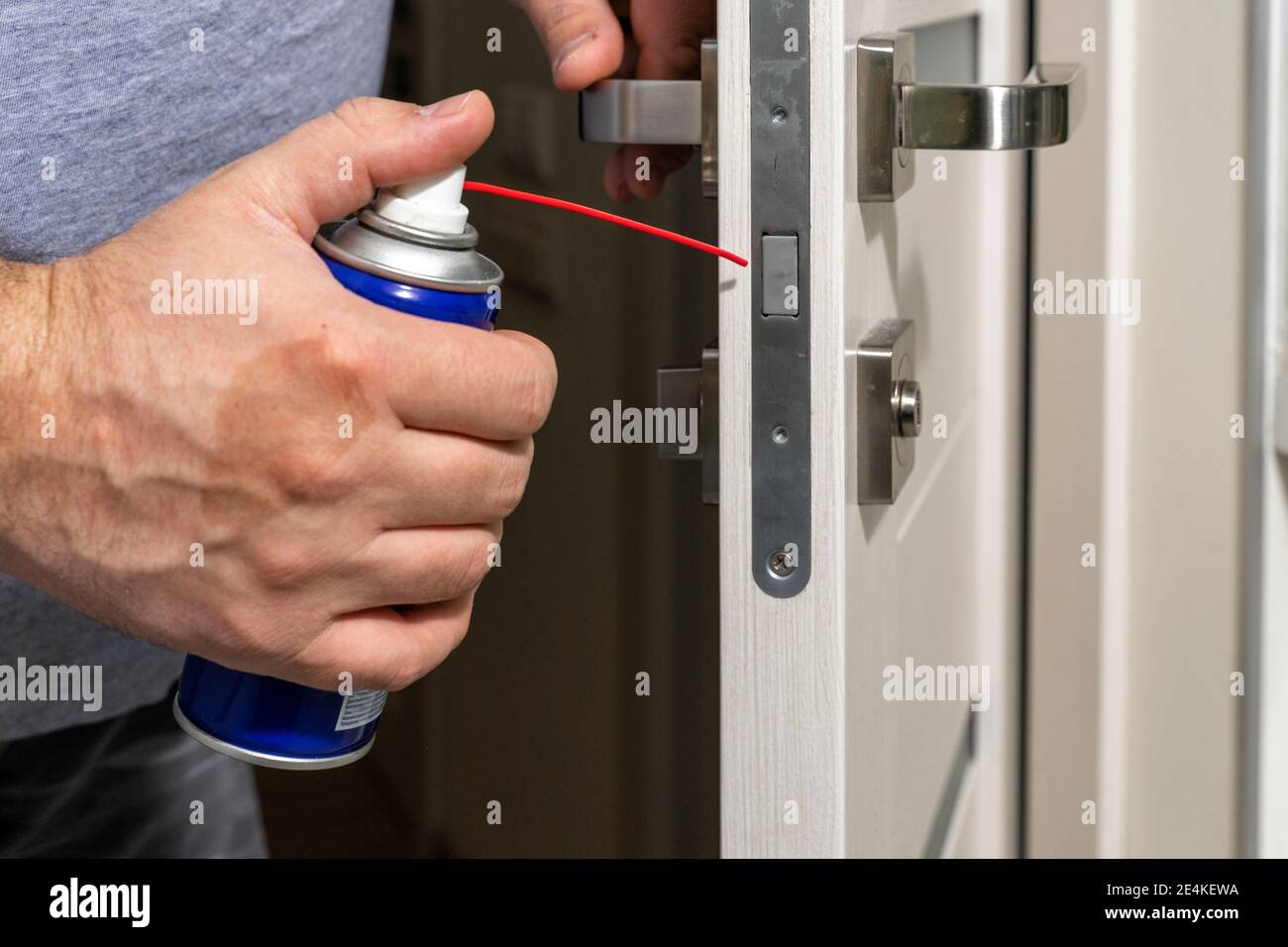 adjusting inner door lock using lubricating oil. indoors. fixing door squealed domestic problem