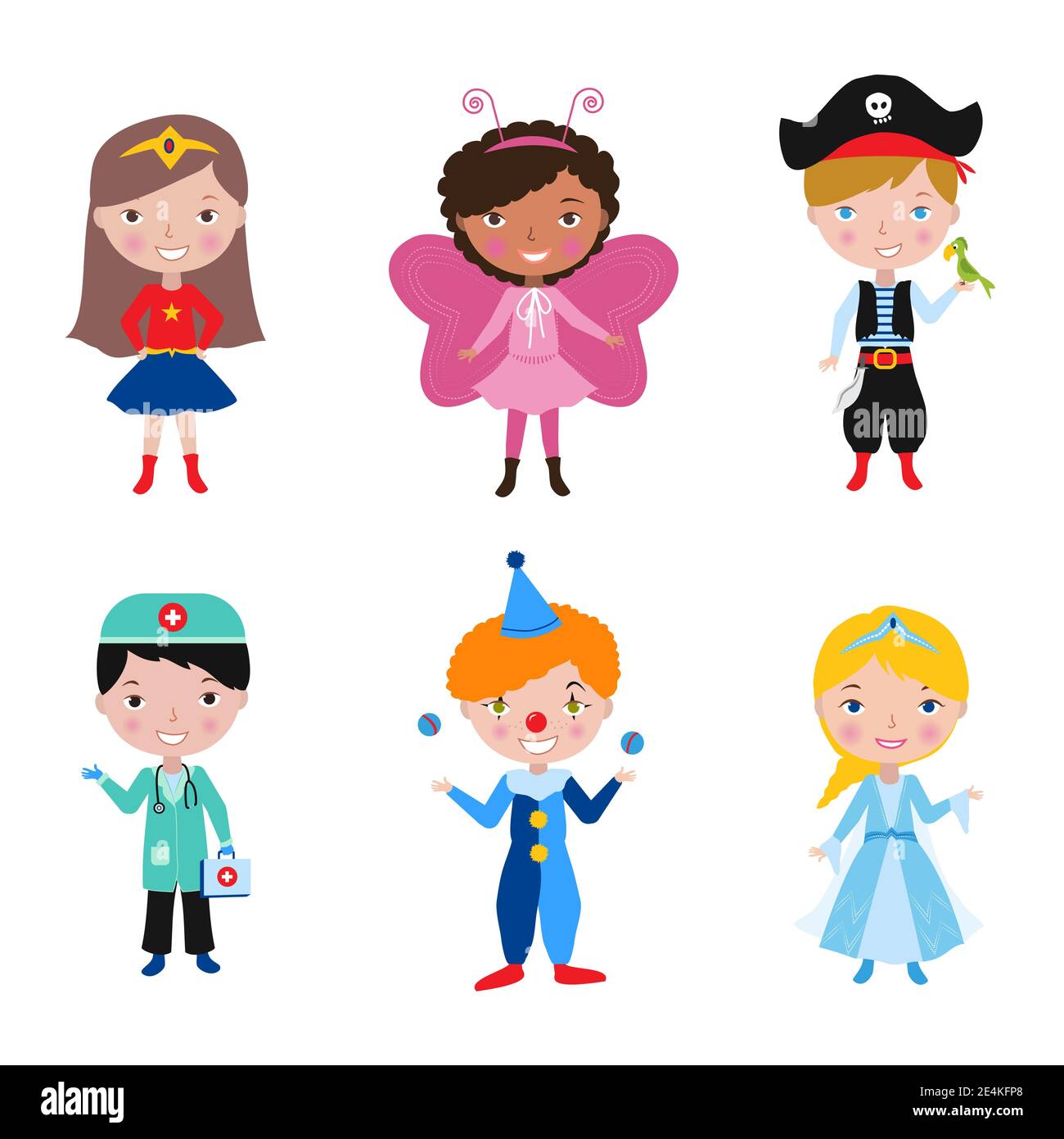 Kids wearing different costumes for costume party vector illustration