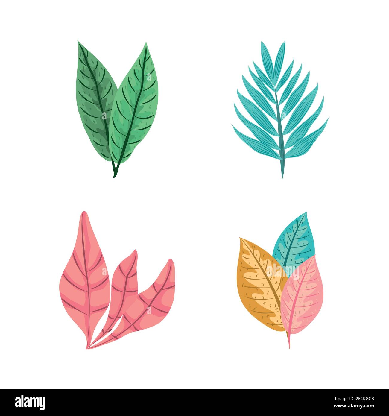 tropical leaf foliage greenery plants icon set flat design vector ...