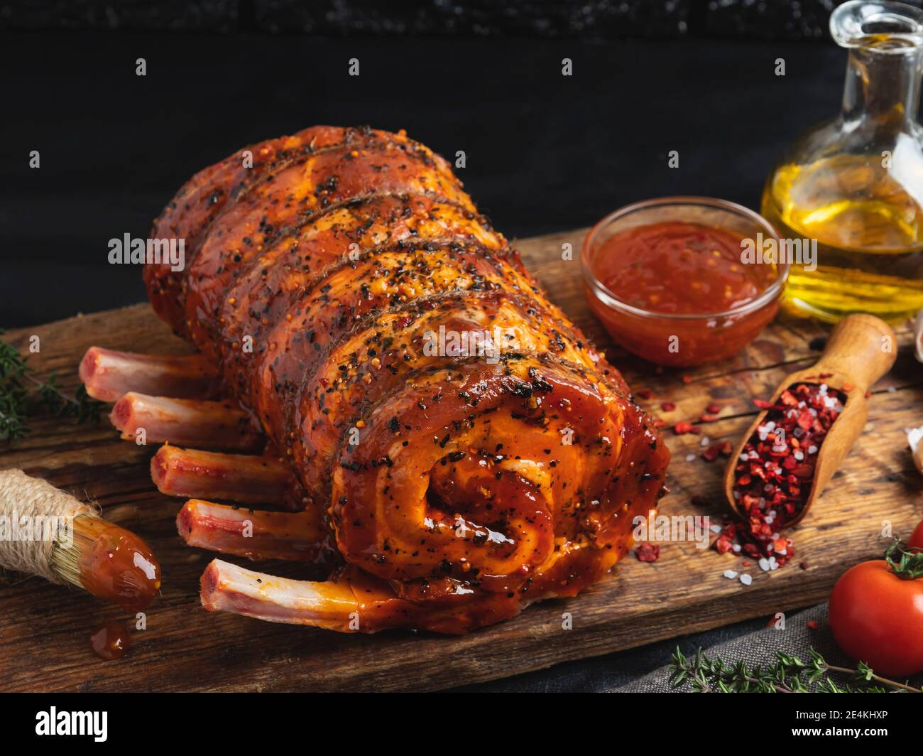 Rolled raw roast beef Rump, pork, lamb, in red marinate, meat roll ...