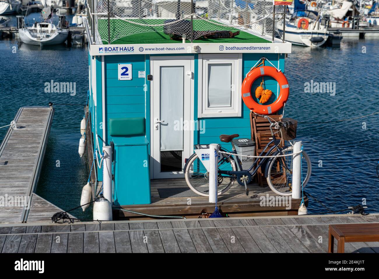 La Linea de la Concepcion, Spain - 22 January 2020: colorful houseboat in the marina near Gibraltar Stock Photo