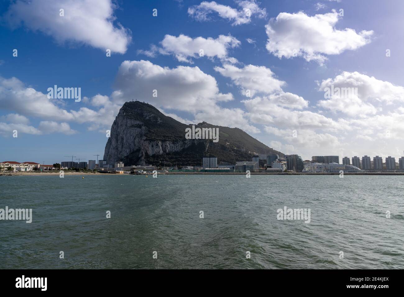 La Linea de la Concepcion, Spain - 22 January 2020: view of the Alcaldesa Marina and the Rock of Gibraltar Stock Photo