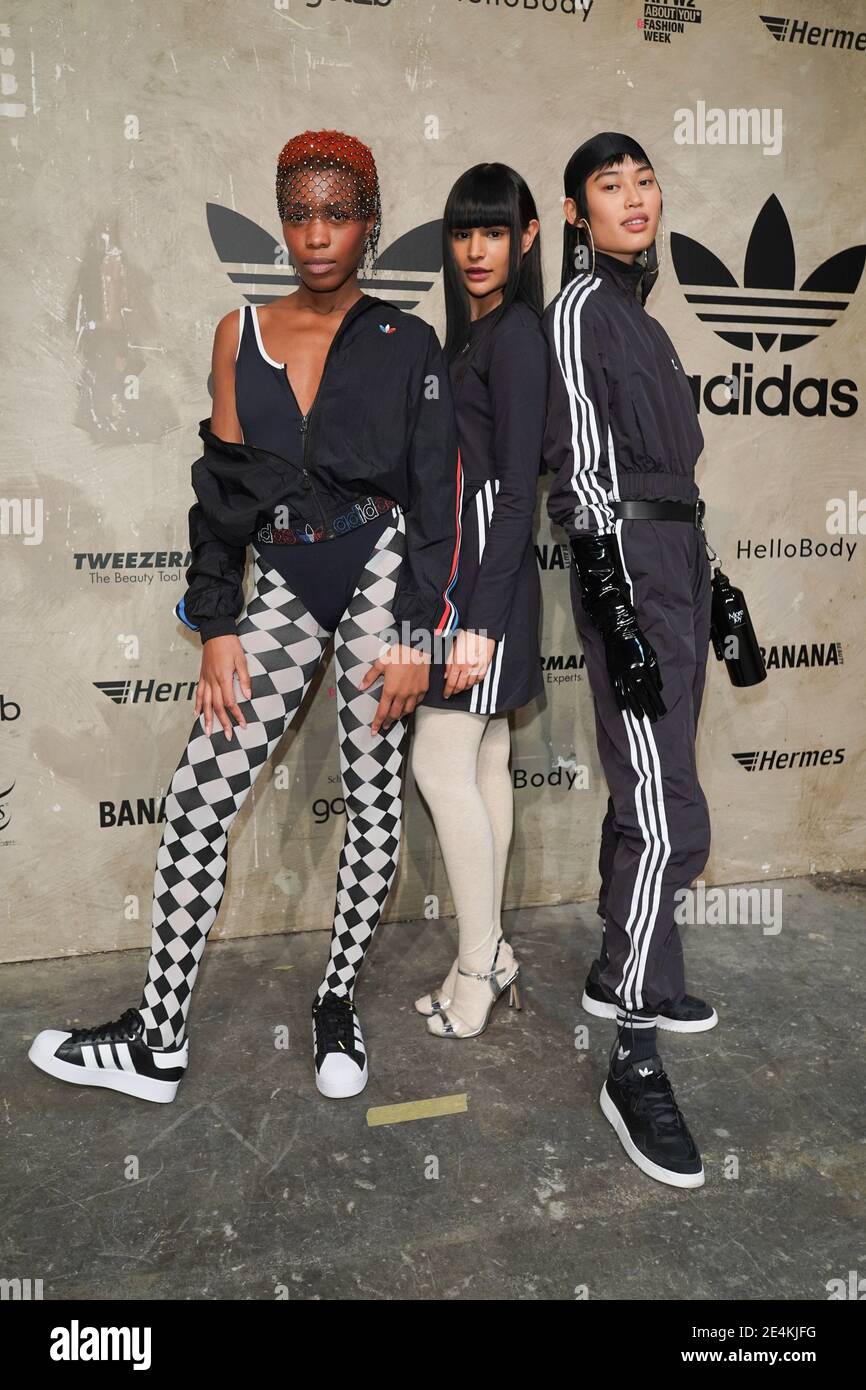 Berlin, Germany. 23rd Jan, 2021. Models present creations by Adidas at the  About You Fashion Week at Kraftwerk Berlin. The Berlin Fashion Week for the  autumn/winter season 2021/2022 takes place online this