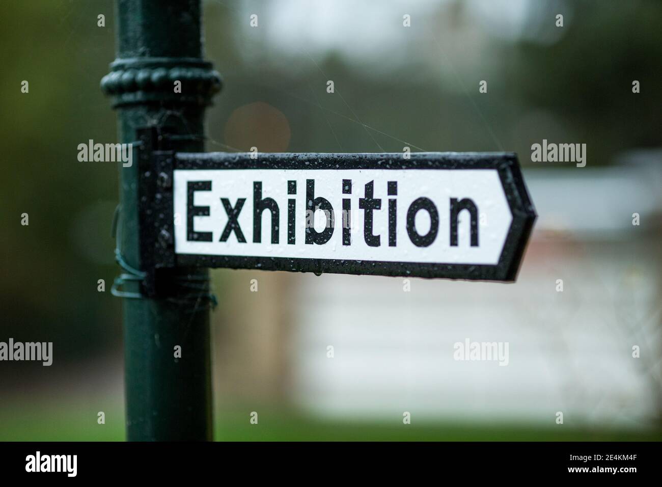Sign post in the lower gardens in Bournemouth town centre points to an exhibition. 13 November 2014. Photo: Neil Turner Stock Photo
