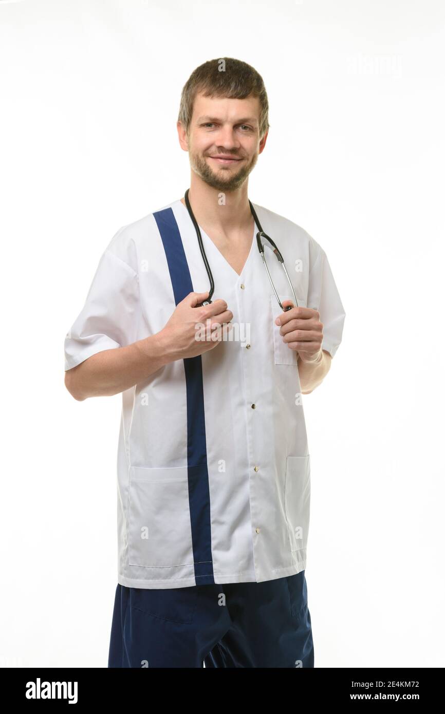 Portrait of a happy doctor isolated on white background Stock Photo - Alamy