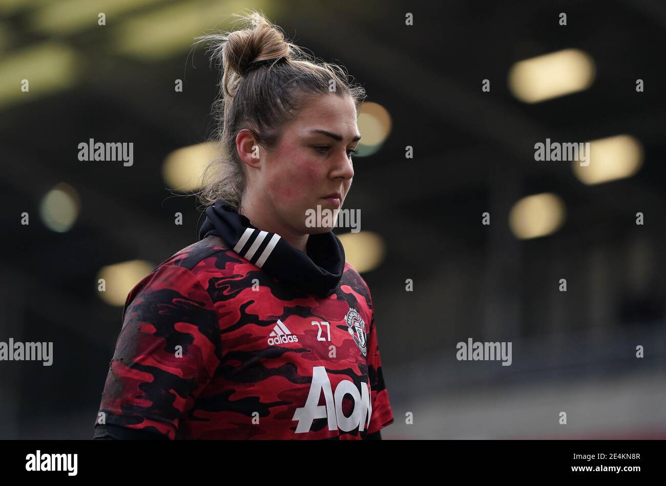 Manchester United goalkeeper Mary Earps before the FA Women's Super League match at Leigh Sports Village Stadium, Manchester. Picture date: Sunday January 24, 2021. Stock Photo