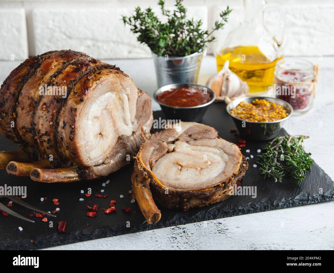 Rolled meat, cooking, cut roast beef Rump, pork, lamb, meat roll, spices, close Stock Photo Alamy