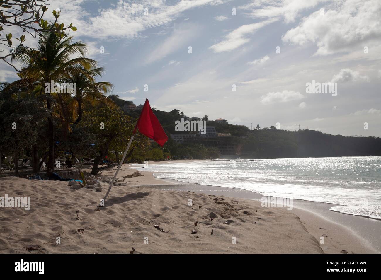red flag on grand anse beach grenada windward islands west indies Stock Photo