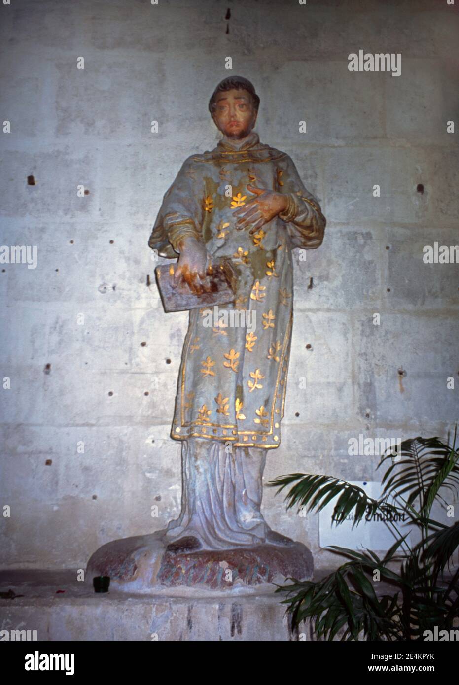 St Emilion France Statue of Saint Emilion in Collegiate Church Stock Photo