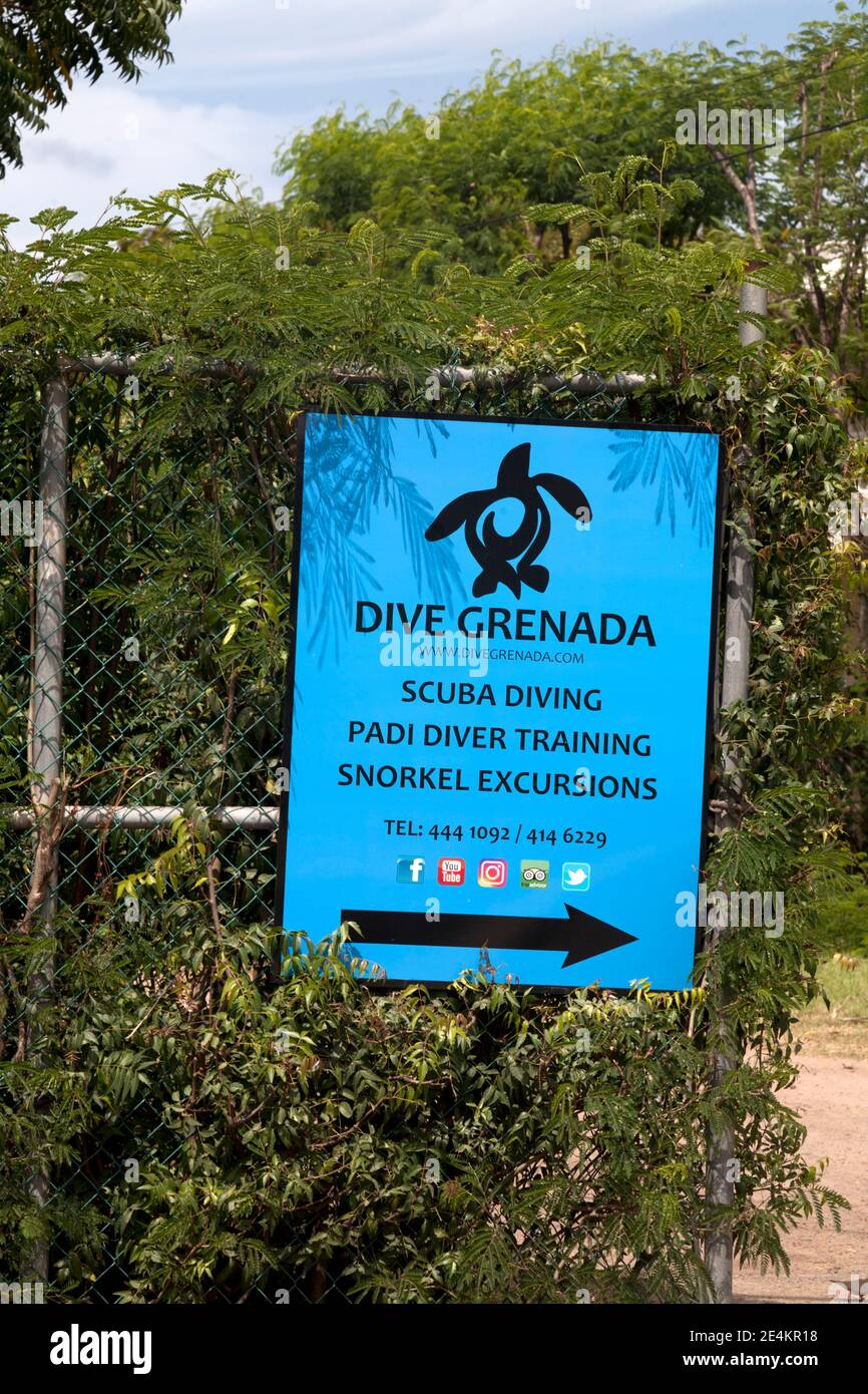 sign for  dive grenada grand anse beach grenada windwood islands west indies Stock Photo