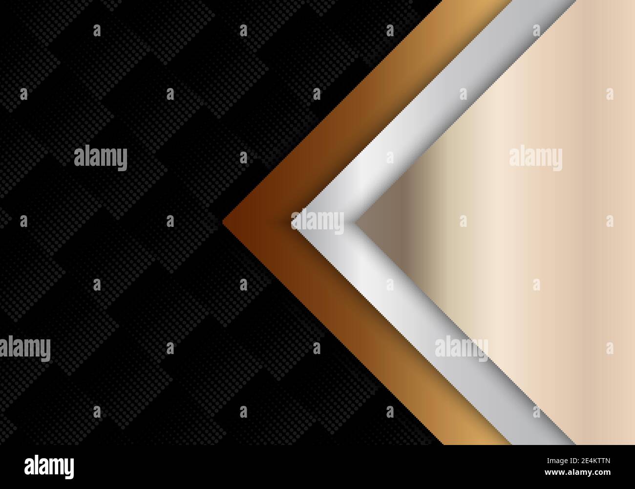 Abstract template geometric gold, silver metallic shiny luxury style on black halftone pattern background and texture. Vector illustration Stock Vector