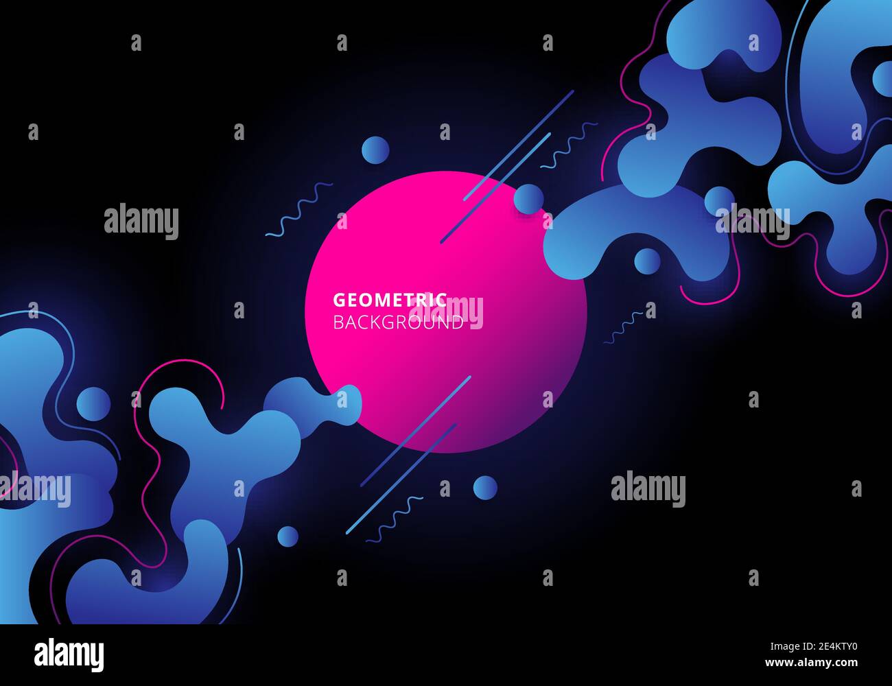 Abstract blue and pink color geometric with fluid flow on black ...