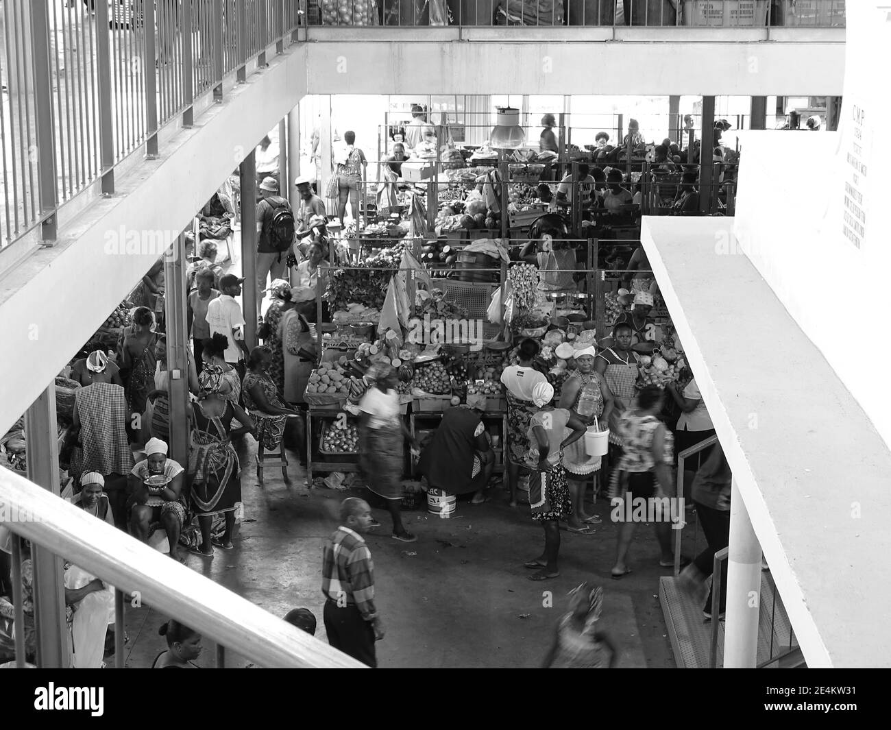 Cape Verde farmers market, Santiago island, city of Praia, black and white. Stock Photo