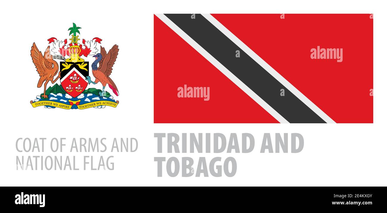 Vector set of the coat of arms and national flag of Trinidad and Tobago