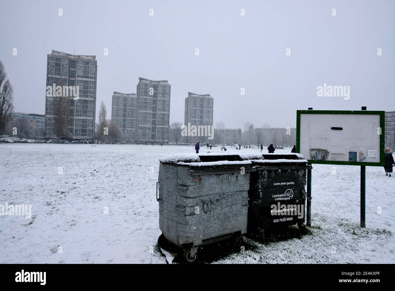 Kennington Park, London, UK. 24th January 2021. Kennington Park sports ground is heavily covered in snow. London, UK. Credit: Harrison Hodgkins/Alamy Live News. Stock Photo