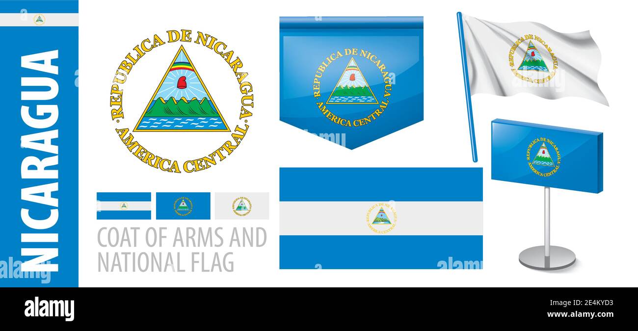 Vector set of the coat of arms and national flag of Nicaragua Stock ...