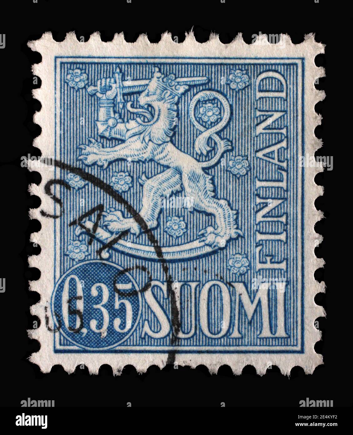 Stamp printed in the Finland shows Crowned Lion, Coat of Arms of the Republic of Finland, circa 1963 Stock Photo
