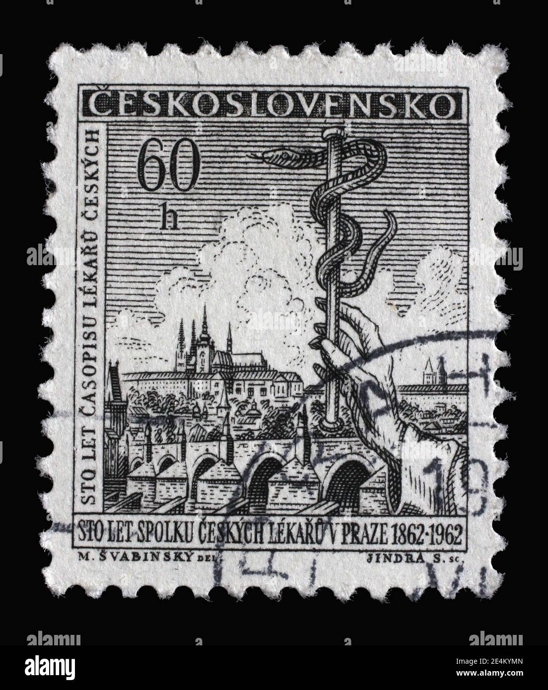 Stamp printed in Czechoslovakia dedicated to the 100th Anniversary of Czech Medical Association, circa 1962 Stock Photo