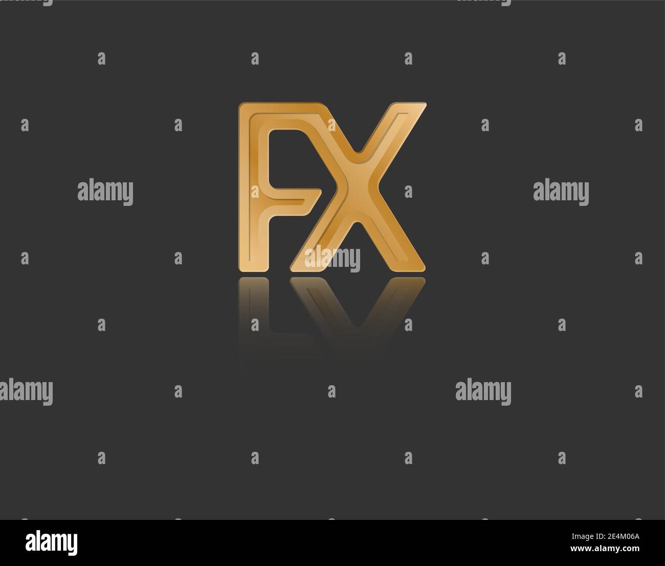 Gold stylized lowercase letters F and X with reflection connected by a ...