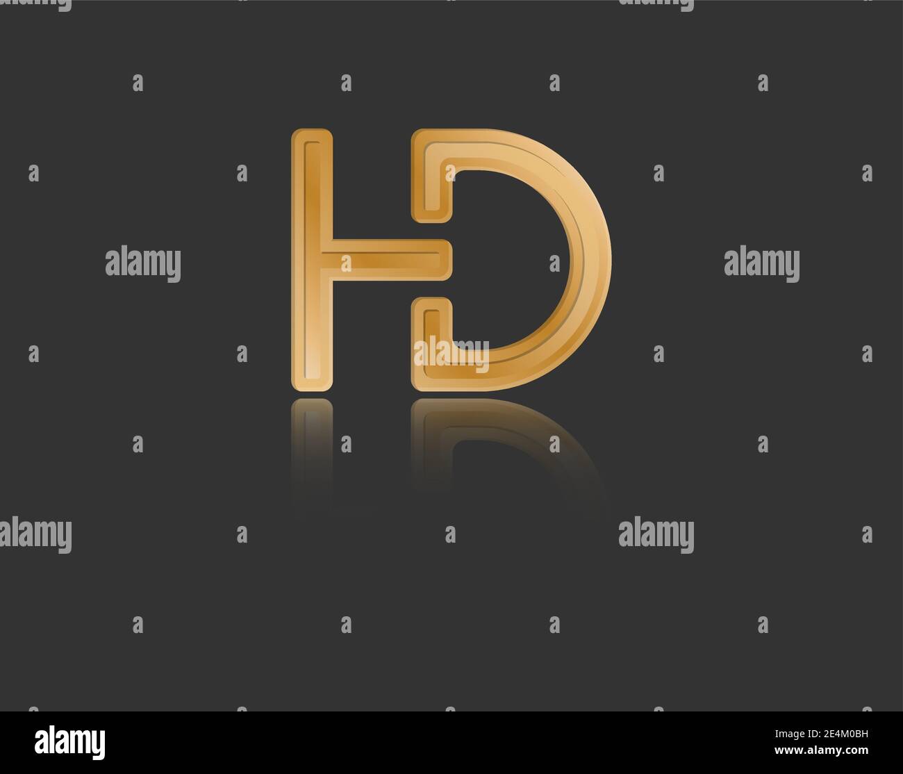 Gold stylized lowercase letters H and D with reflection connected by a ...
