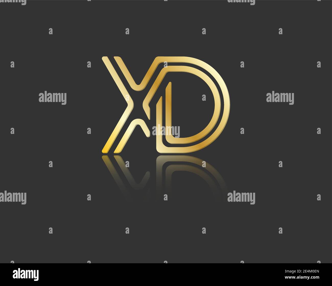 Gold stylized lowercase letters X and D with reflection connected by a ...