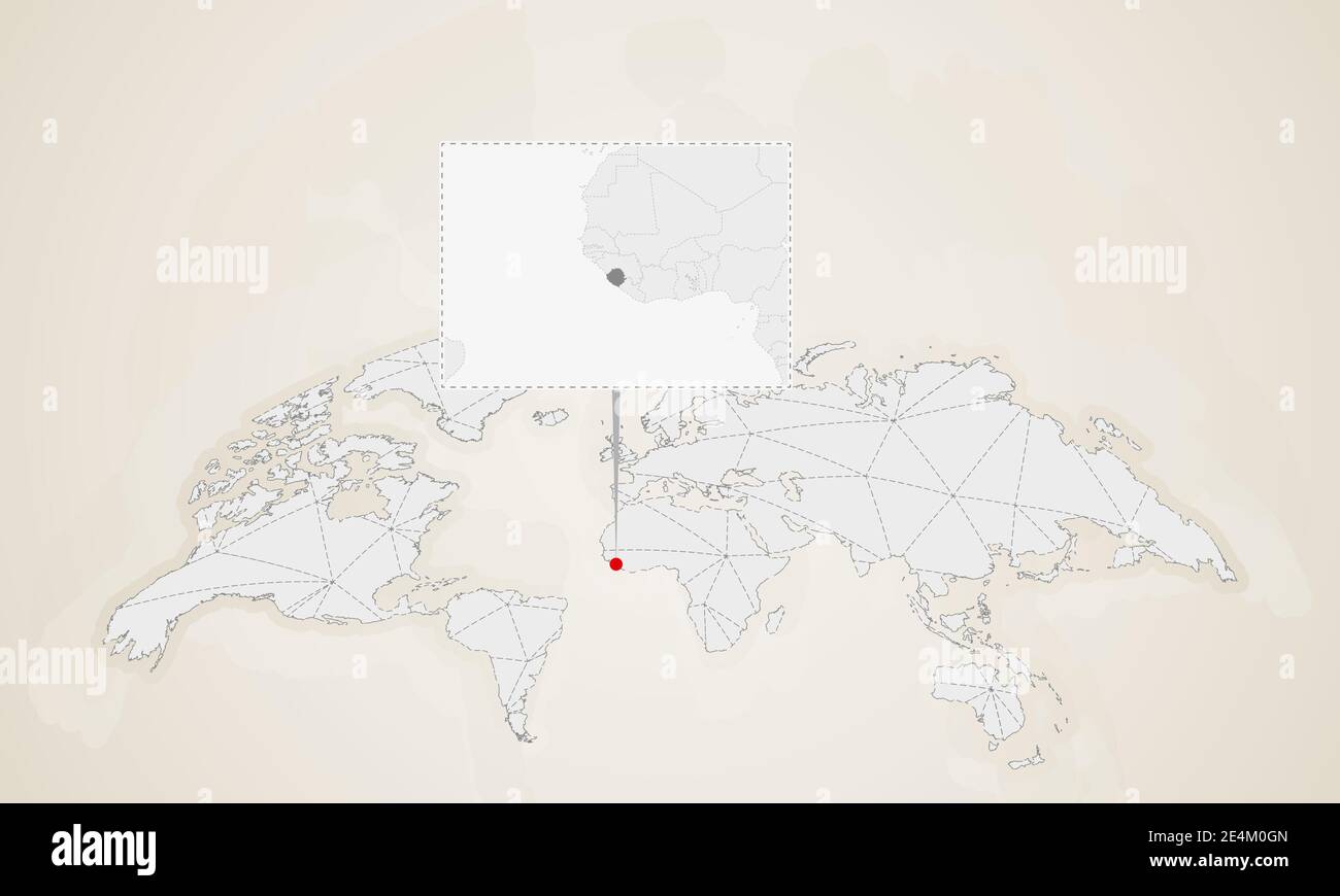 Map of Sierra Leone with neighbor countries pinned on world map ...