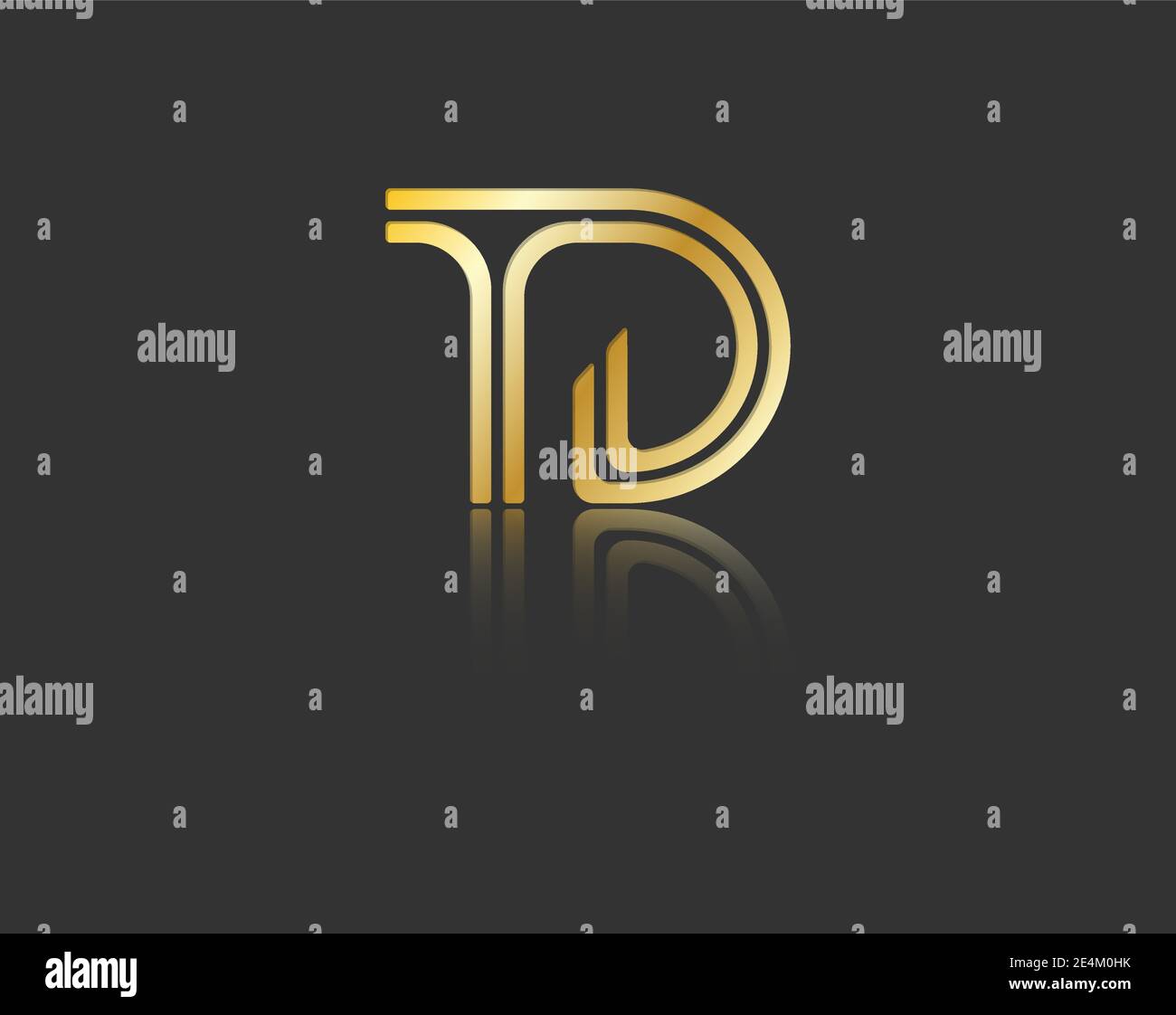 Gold stylized lowercase letters T and D with reflection connected by a ...