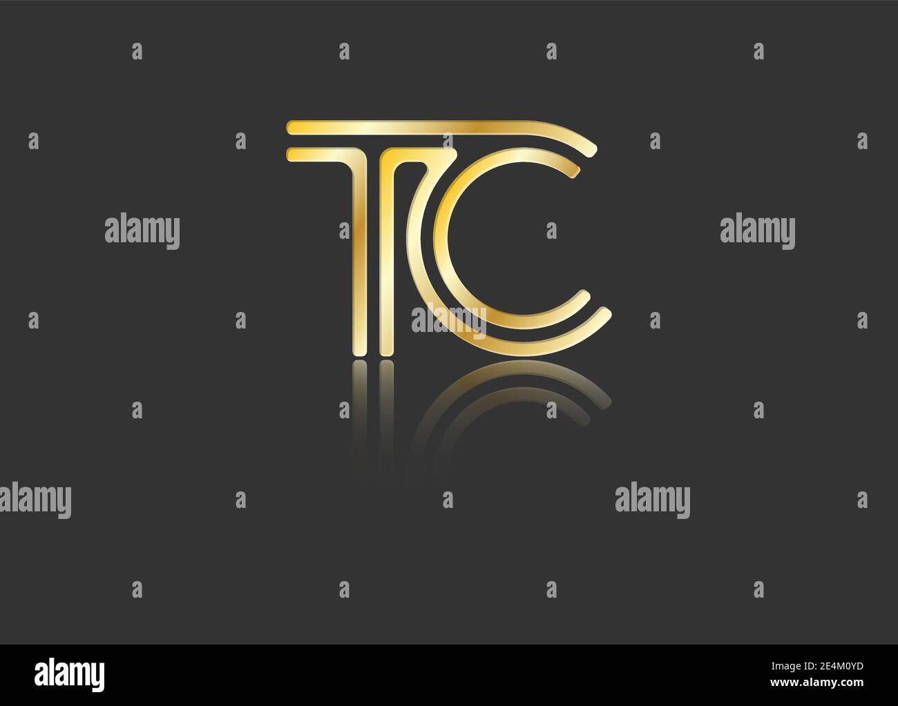 Gold stylized lowercase letters T and C with reflection connected by a ...