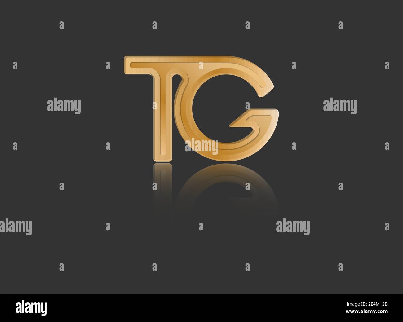 Gold stylized lowercase letters T and G with reflection connected by a ...