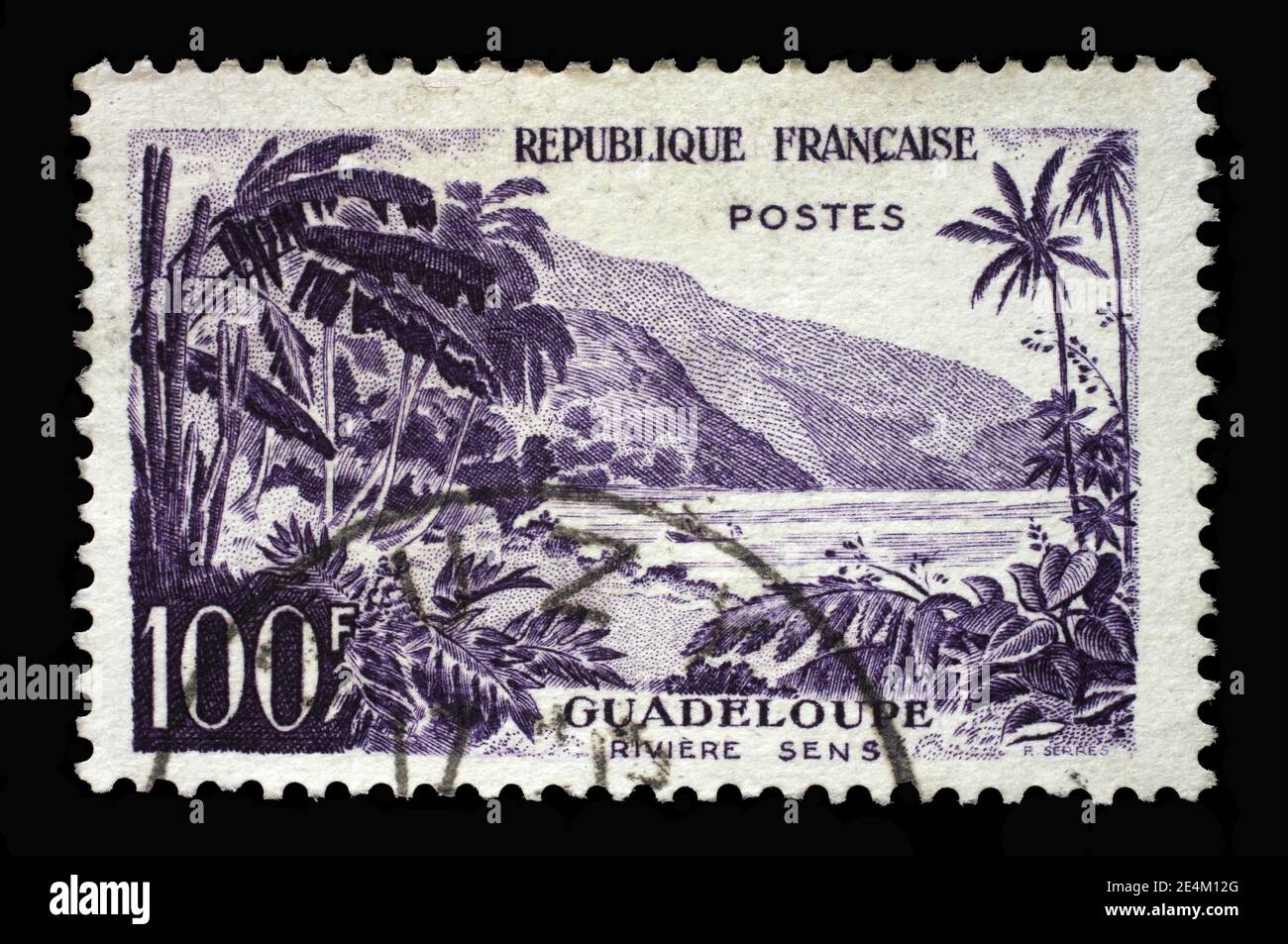 Stamp printed in the France shows Guadeloupe (River Sens), Tourism series, circa 1959 Stock Photo