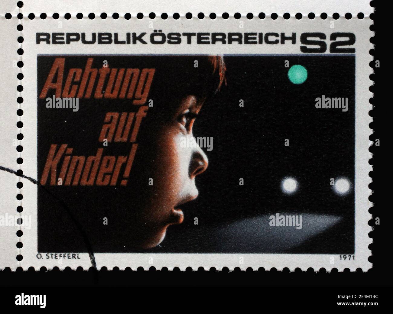 Stamp issued in Austria dedicated to road safety, attention to children, circa 1971. Stock Photo